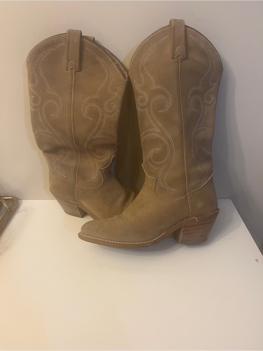 Women’s Suede Western Heeled Boots - Tan